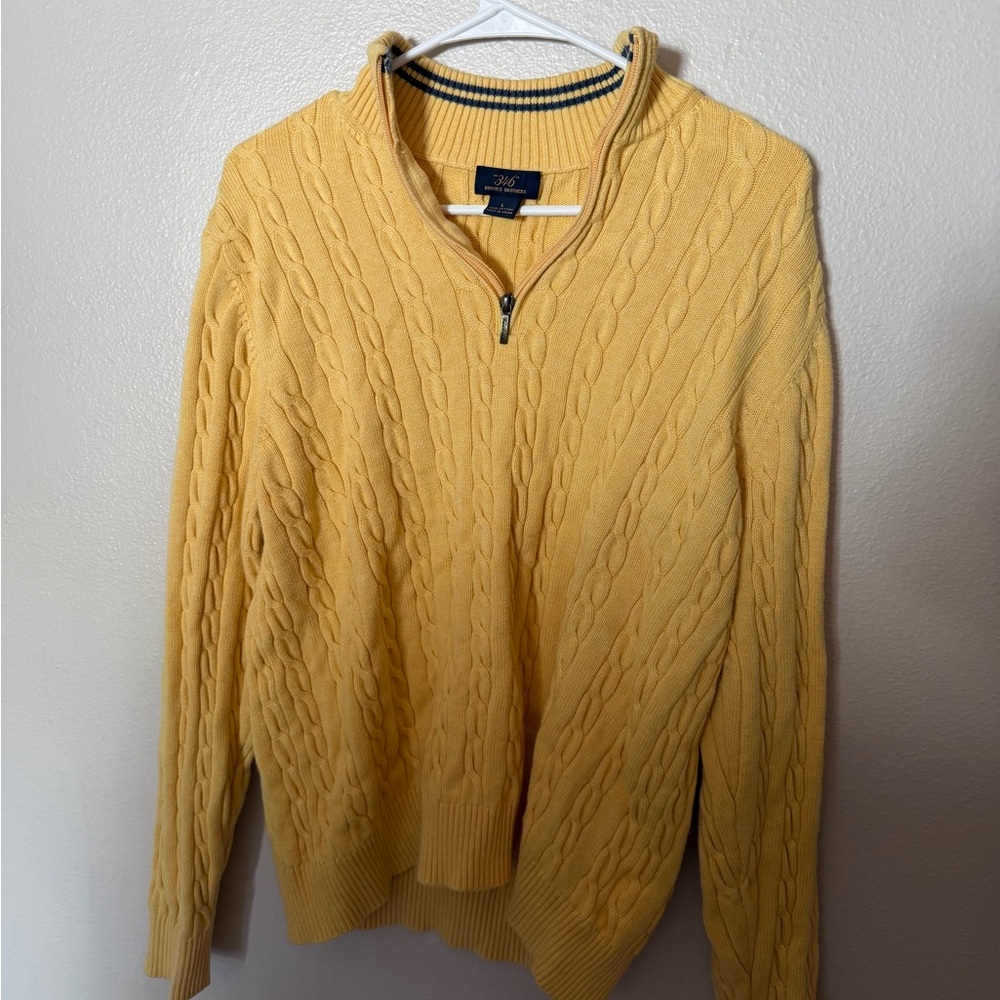 Brooks Brothers Yellow Quarter Zip Cable Knit Sweater Women’s Large Preppy